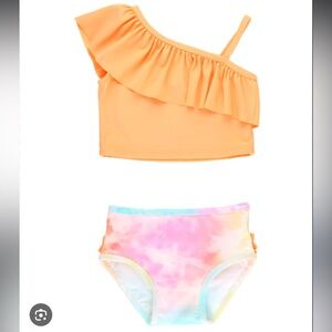 RuffleButts | One Shoulder Ruffle Tankini Tie Dye Rainbow Watercolor 4T